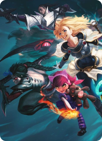 league of legends personages in dynamische actiescène met magie en beweging